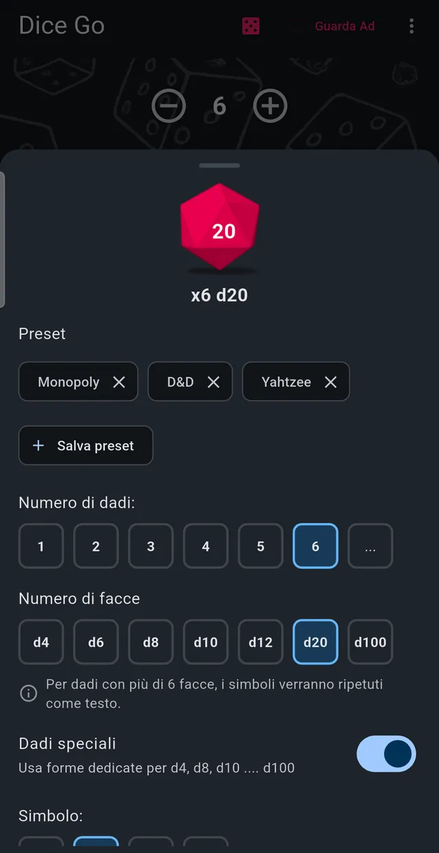 Preset salvati, pronti da richiamare con un tocco